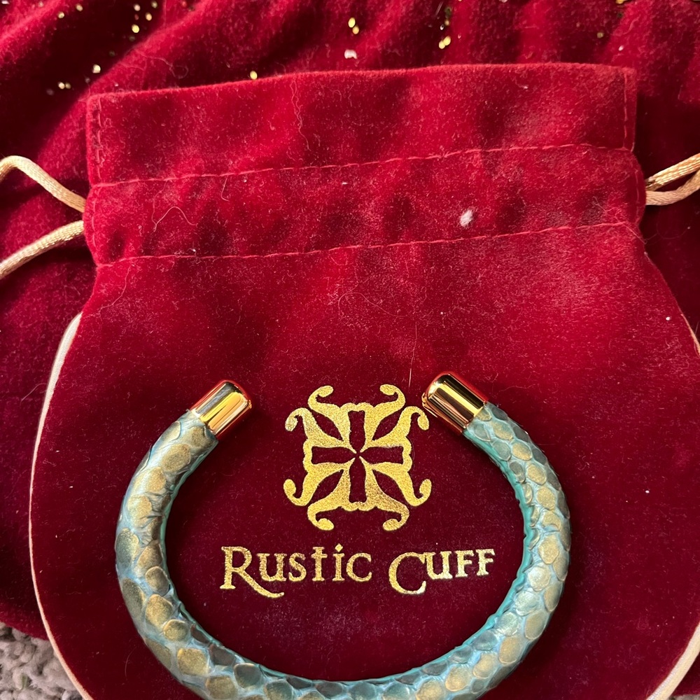 Rustic Cuff Textured Gold and Blue Bracelet